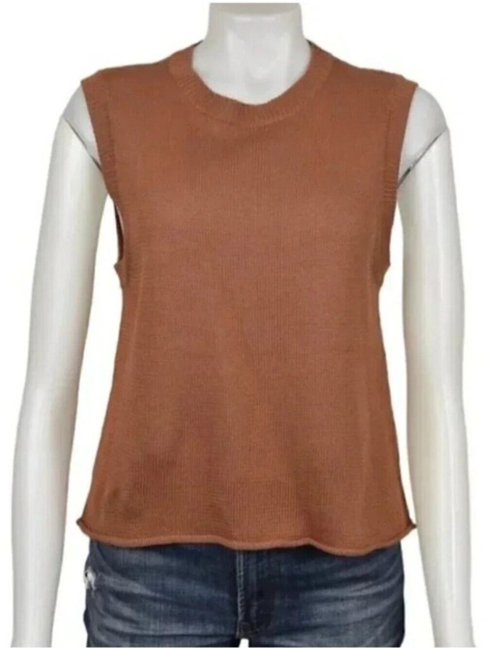 Simons Icone Knit Sweater Vest  Sleeveless Crew Neck Brown Size Small